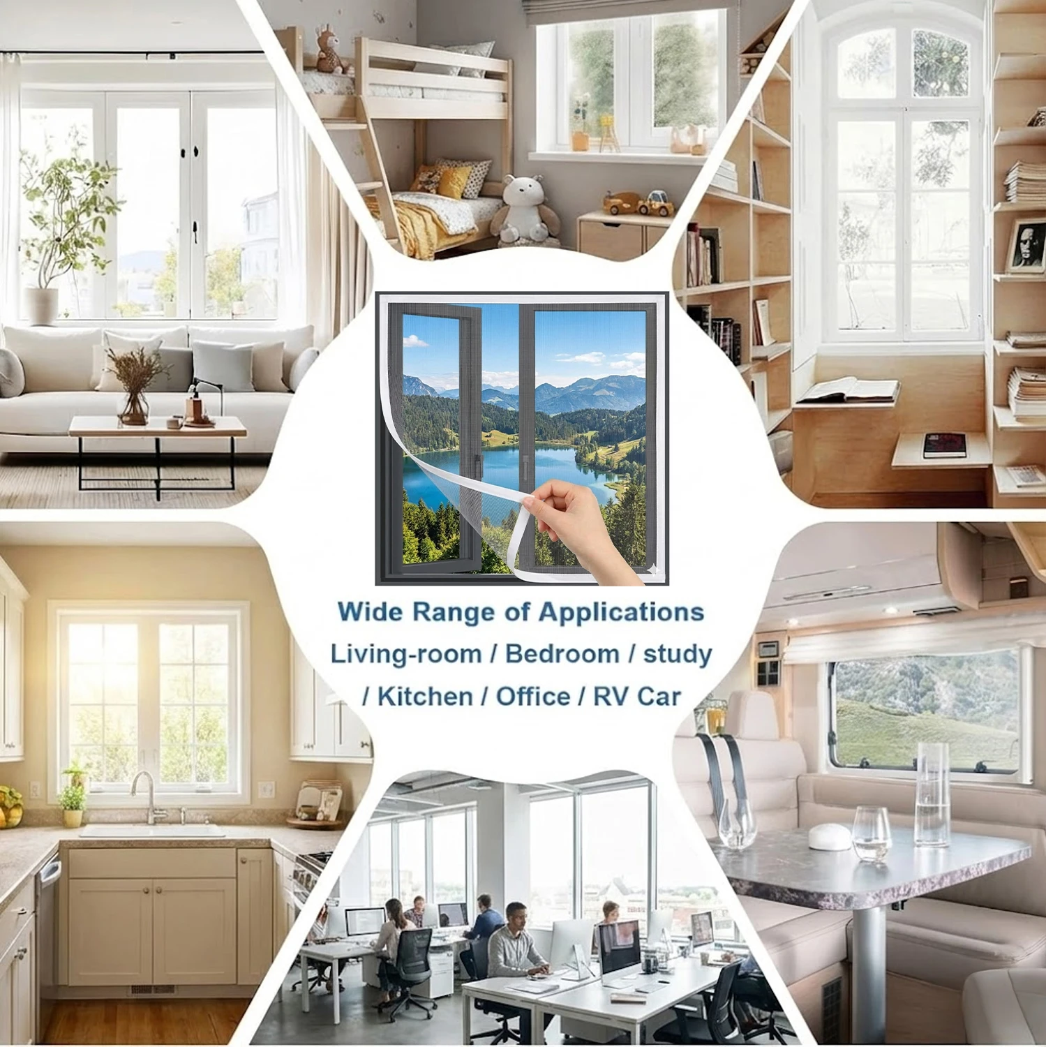 White Window Screen Mesh Multi-Size Available, No-Drill Easy Install Fine Breathable Net Removable Reusable Mosquito Protection