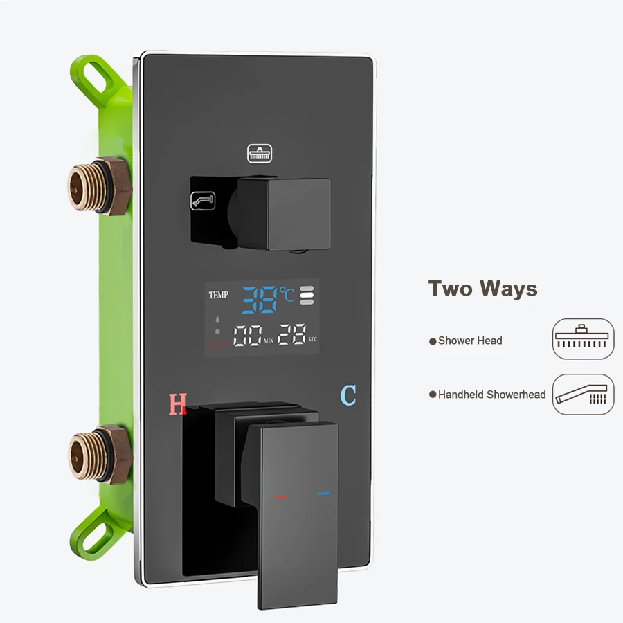 Digitale wandgemonteerde douchemengkraan 2/3-weg zwart/chroom met display High Tech waterregeling voor bad en douche