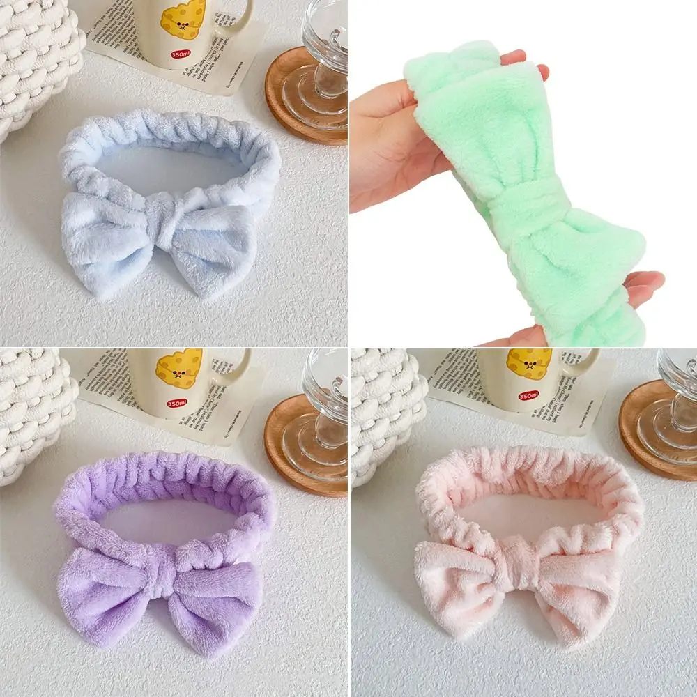 Elastic Coral Fleece Hair Band Soft Bow Knot Make Up Hairband Fluffy Bowknot Cosmetic Headbands Women