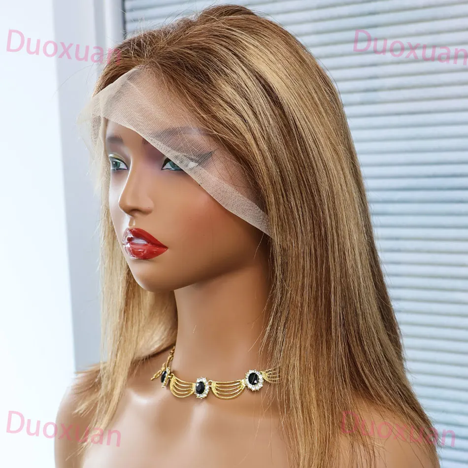 4/27 تسليط الضوء على شعر مستعار بوب شعر الإنسان مستقيم 13x4 Hd الدانتيل شعر مستعار أمامي 200% الكثافة قبل قطعها أومبير العسل شقراء قصيرة بوب الباروكات