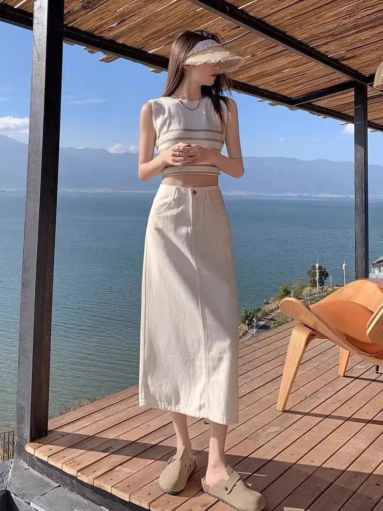 

High Waist A-Line Dring Denim Skirt Slimming Effect Mid-Length Spring Summer New Sle Women's Faion