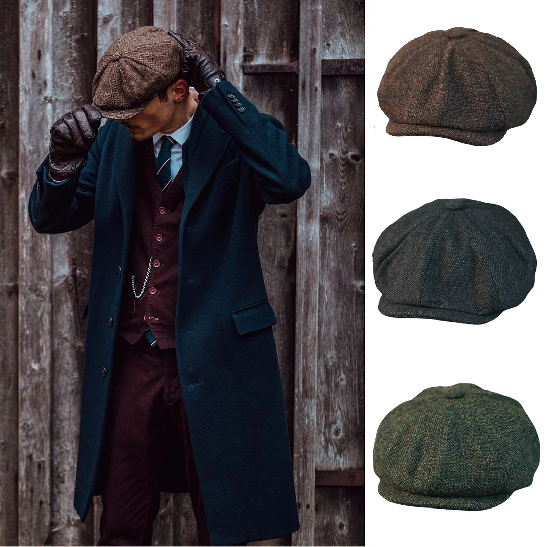 2025 New Vintage Men's Wool Newsboy Cap Brown Green Women Men Berets Classic Woolen Octagonal Caps Casual Gatsby Flat Hat BLM74