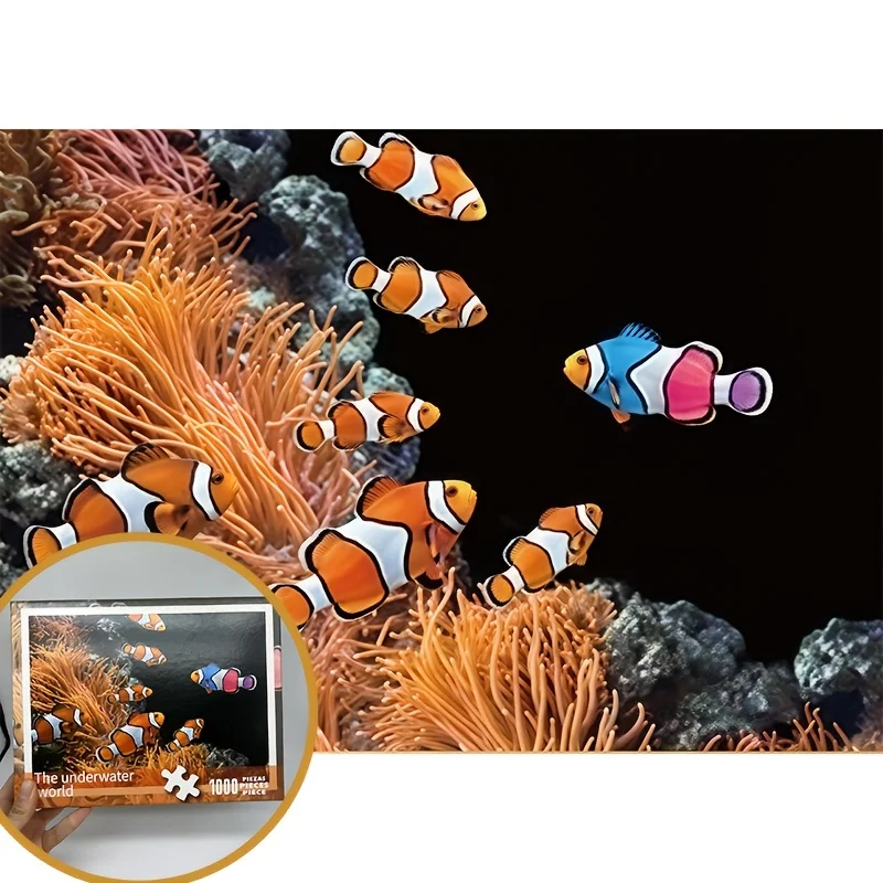

1000pcs Jigsaw Puzzle Clownfish Coral Reef Vibrant Ocean Scene with Colorful Fish & Coral 5x19 7in Board Educational Game
