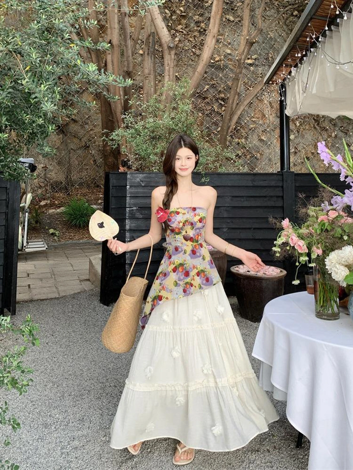 

Summer 2026 Floral Print Asymmetrical Hem Tube Top Tank Vest And A-Line Skirt Two-Piece Set Women's Casual Fashion Ensemble