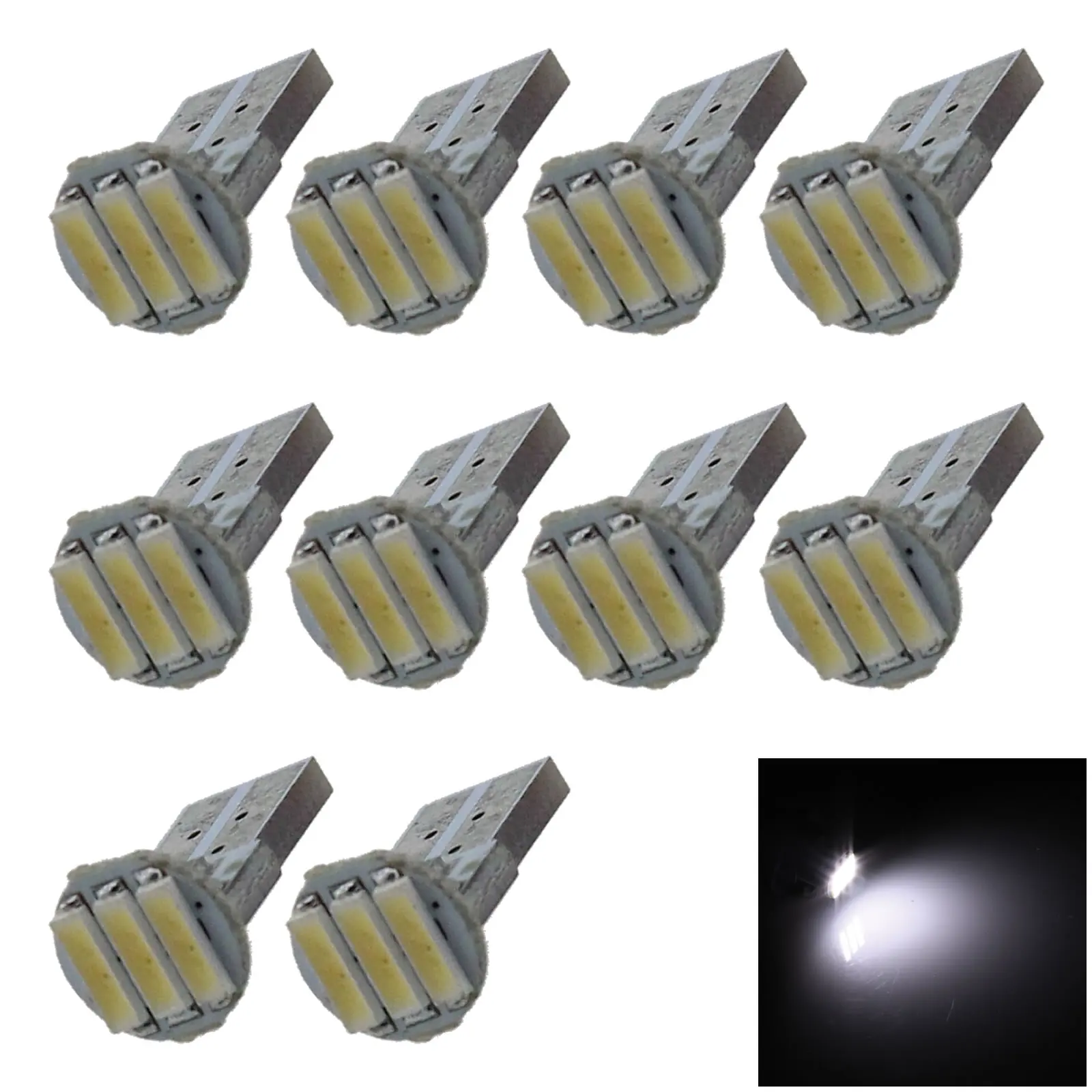 백색 자동 방향 지시등 웨지 램프 PCB 3 이미터, 7020 SMD LED 159 161 168 2521 A064-W, T10 W5W, 10x