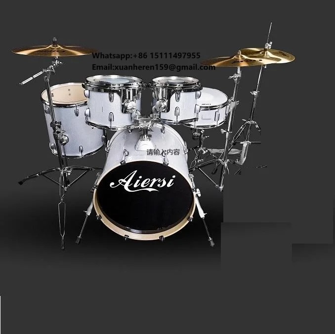 Conjunto de Bateria Profissional Aiersi para Adultos com 5 Peças, Instrumento Musical Personalizado com Logo, Casco de Madeira Colorido, Preço de Fábrica Barato na China