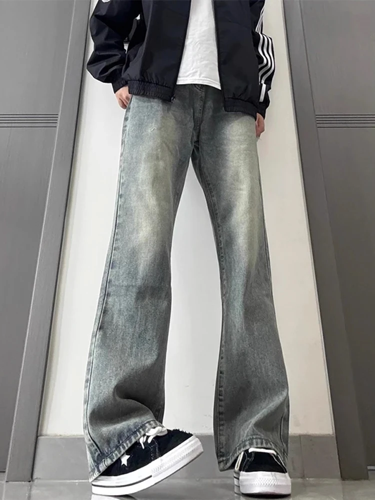 

Мужские джинсы с высокой талией в стиле ретро, облегающие мужские джинсы American Vibe High Street Sle, хлопковые эластичные джинсовые брюки с прямыми штанинами