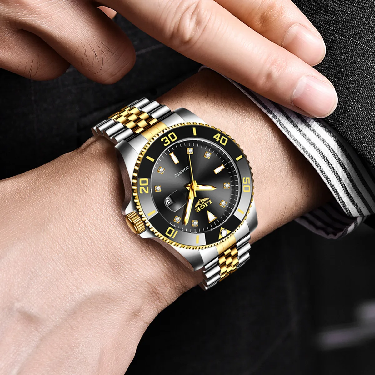 LIGE Luxury Man Watch Fashion Business Calendar Diamond Mens Watch Luminous Waterproof Stainless Steel Quartz Watches for Men