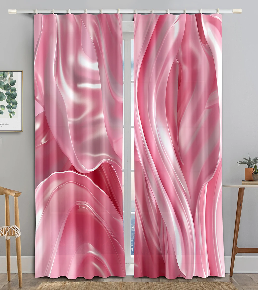 3D Abstract Gold Pink Smooth Silk Texture Blackout Window Curtain for Living Room Bedroom Bathroom Kicthen Cupboard Decor Hooks