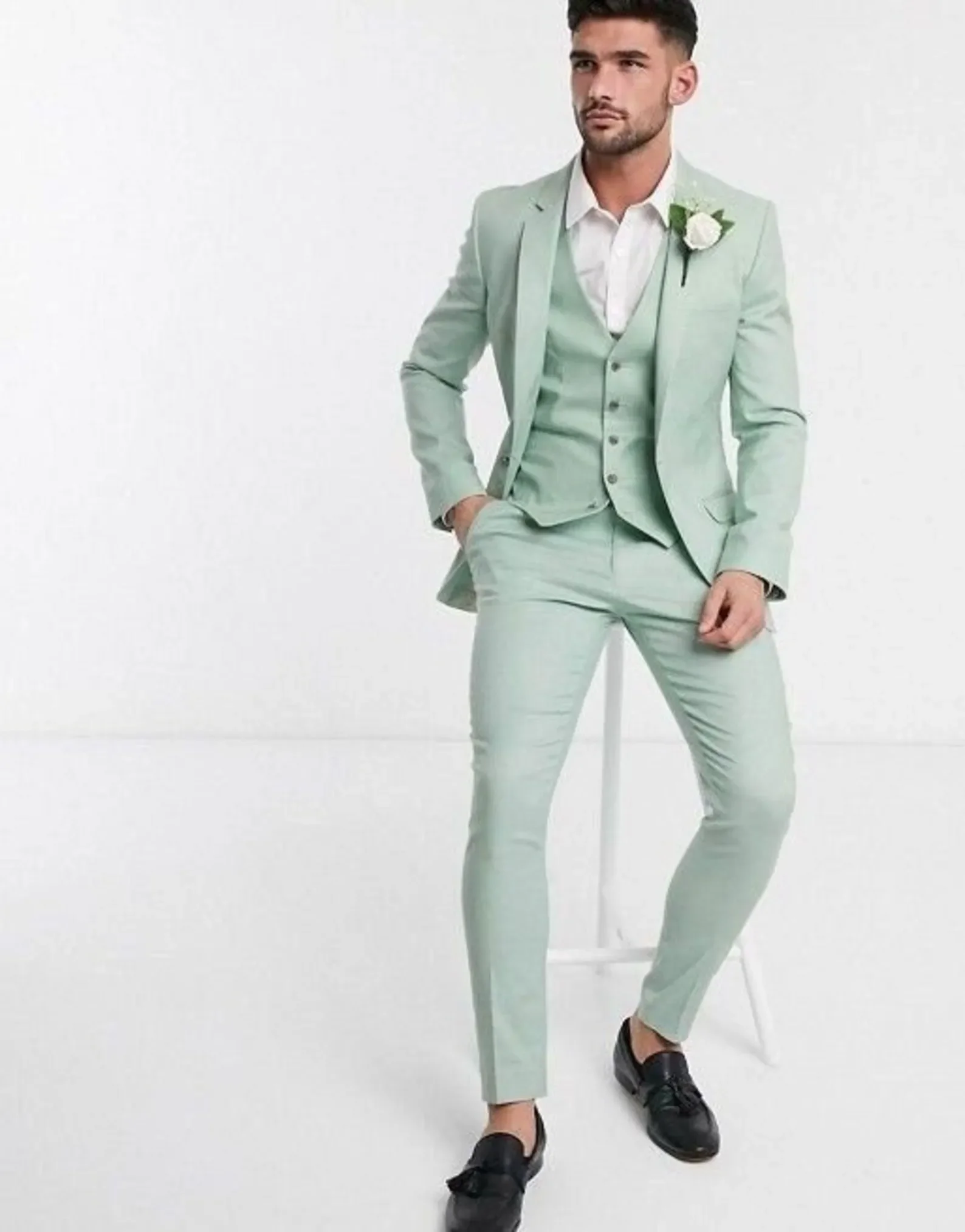 

Mint Green Men Suits Wedding Prom Party Tuxedo Custom Handsome Notch Lapel 3 Piece Conjuntos De Chaqueta(Jacket+Pants+Vest)