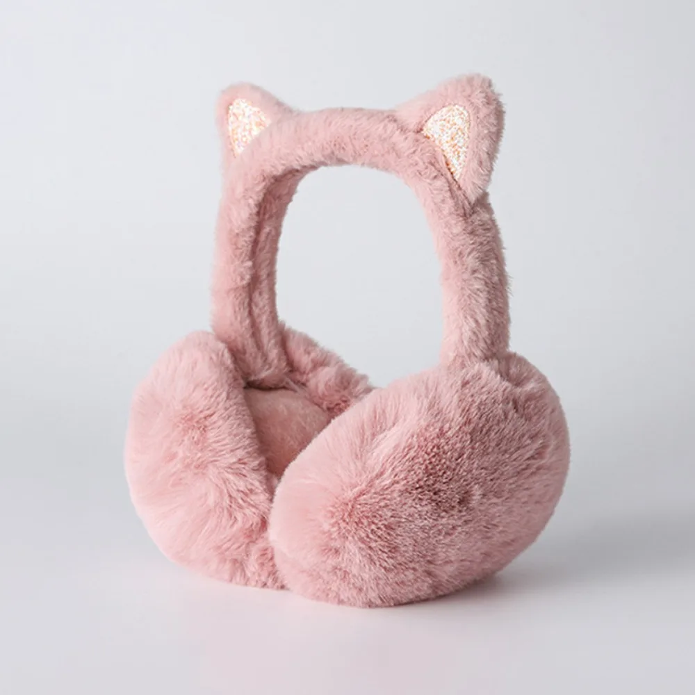 Fashion Faux Fur Cat Ear Earmuffs Fluffy Thermal Lining Faux Fur Ear Warmers Foldable Foldable Thermal Earmuffs Winter Outdoor