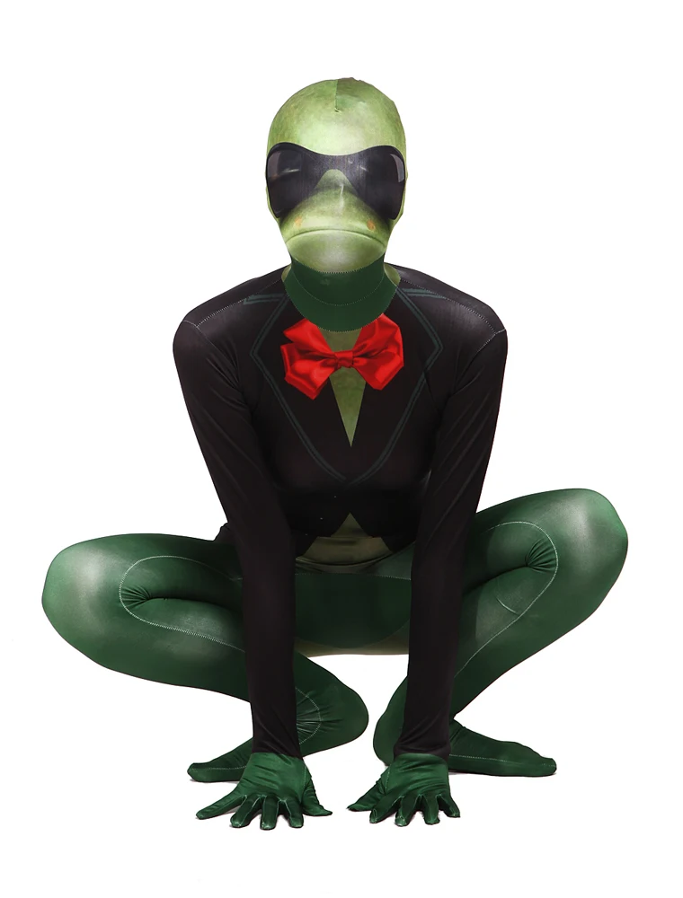 

Green frog bodysuit all-inclusive tights tie bow cosplay zentai jumpsuit adult Head Cover Party Set Spandex Costume Halloween