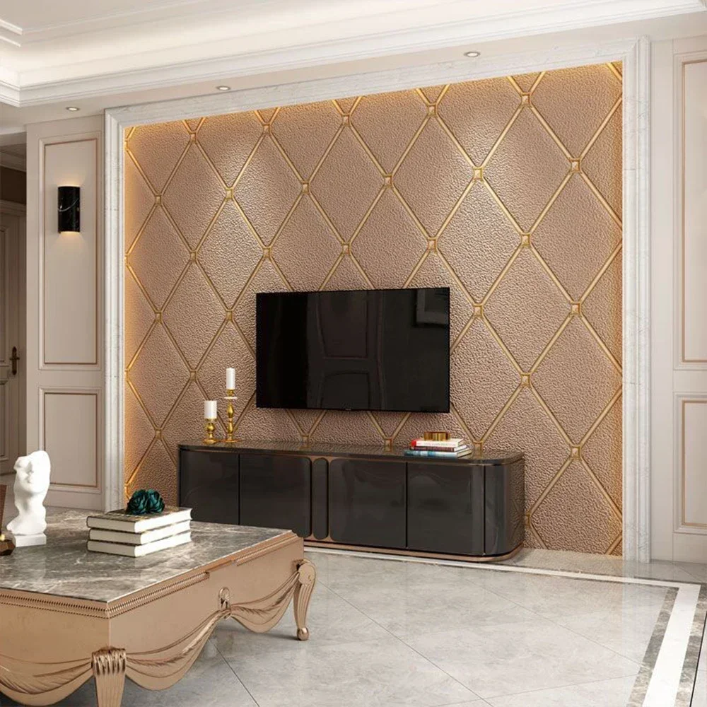 New Diamond Inlaid Diamond Grid Wallpapers Imitation Deer Skin Velvet Non Woven Living Room Wallpaper Home Decor
