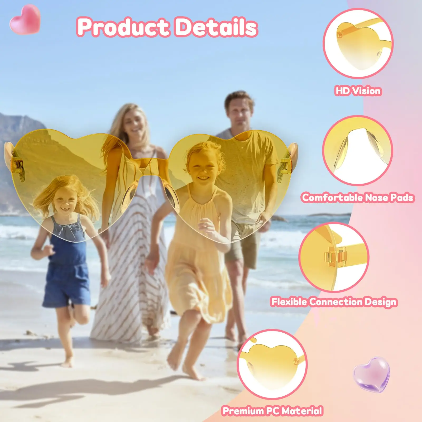 12-100Pcs Heart Shaped Sunglasses for Classroom Exchange Gift Classroom Prizes Rimless Heart Shaped Glasses Birthday Party Favor
