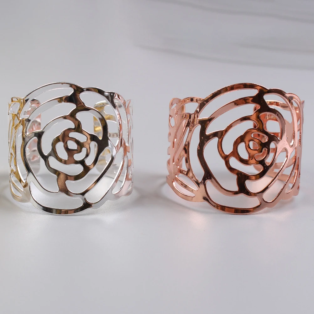 

4 Pcs Napkin Buckle Rose Gold Napkins Rings Party Birthday Decorative Buckles Flower
