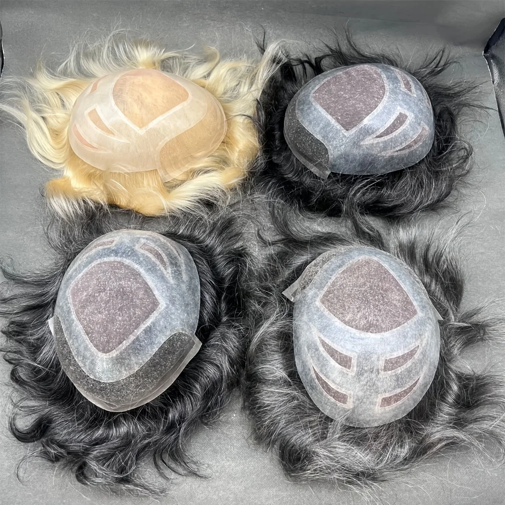 شعر مستعار للرجال قطعة شعر بشري بديلة من الدانتيل الأمامي مع بولي يوريثان حول قطعة شعر مستعار للرجال وحدة شعر مستعار للرجال مقاس 6 بوصات #2