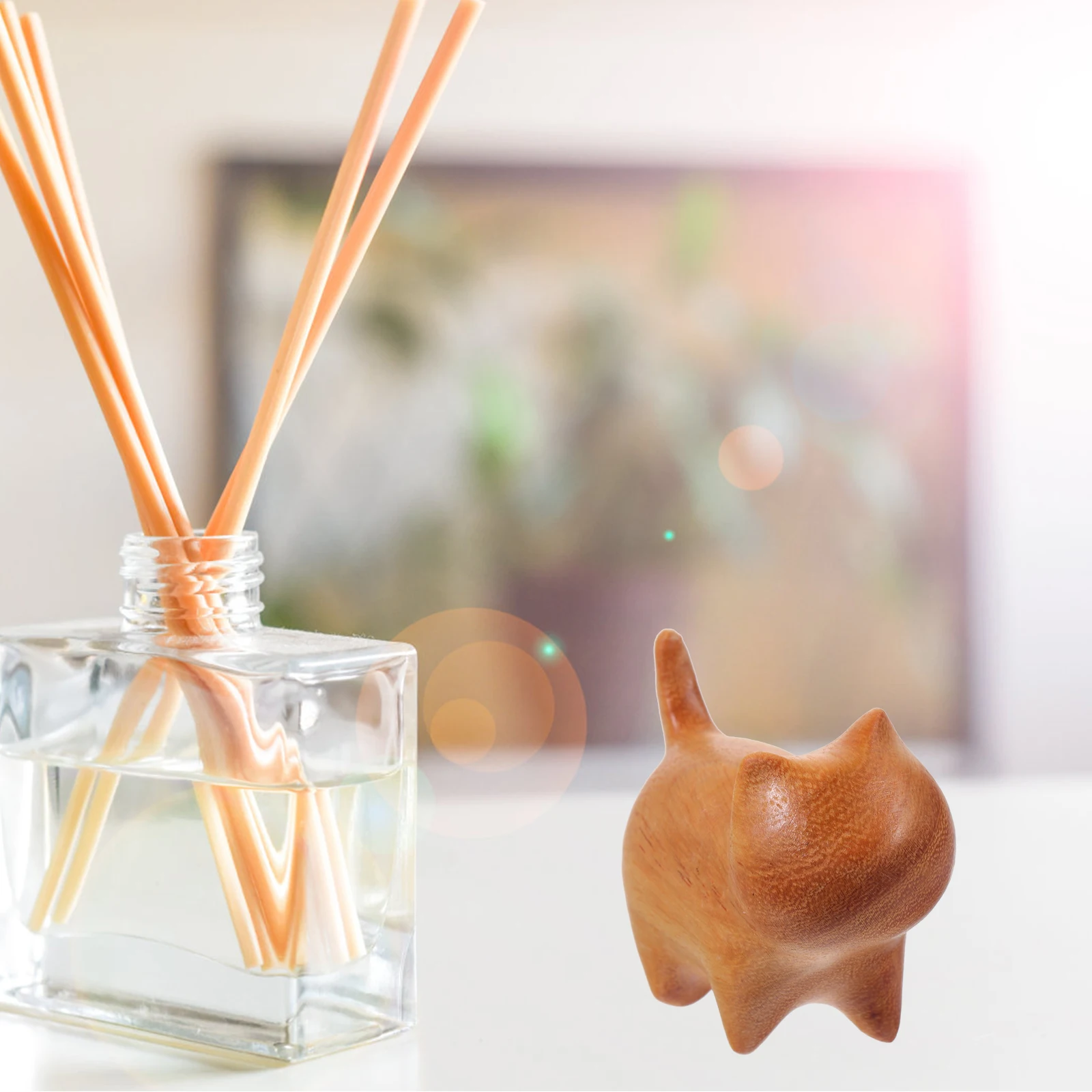 

Wooden Cat Figurine Cute Kitten Statue Hand Carved Small Decorations Home Decor Lightweight Portable Cat Lovers Gift Valentine