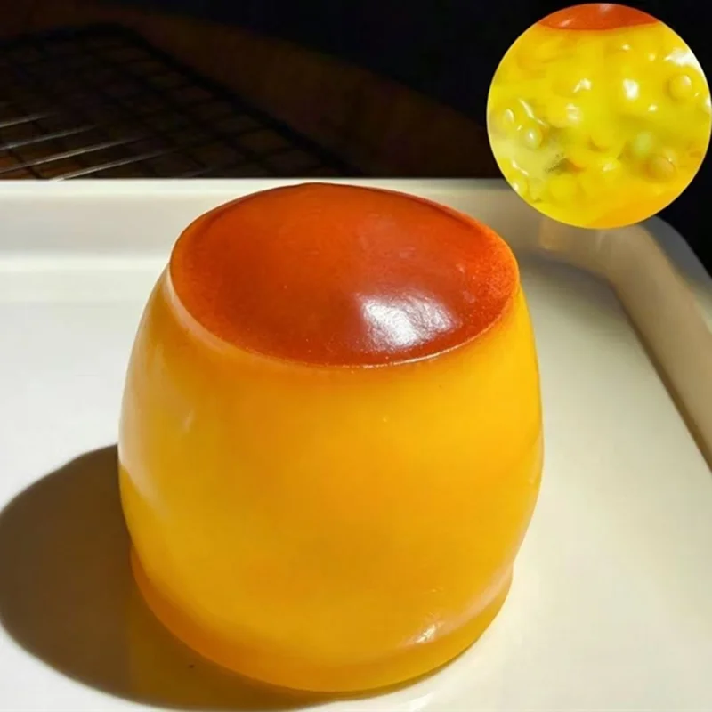 Caramel Pudding Hand‑made Ball Squishy, Squeaky Crispy Crunch Building Block Ball, Stress Relief Fidget Squeeze for Students