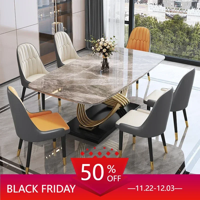 

Restaurant Luxury Italian Rock Plate Dining Table Modern Simple Small Unit Household Creative Mesa Home Furniture YX50DT