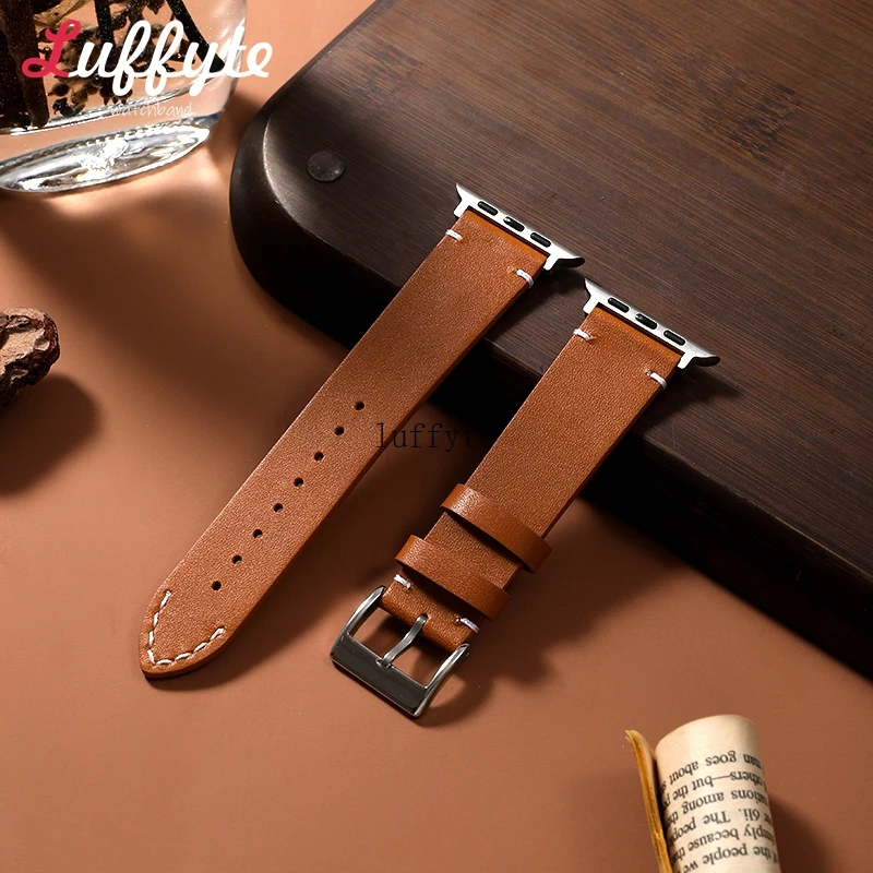 Ремешок кожаный для Apple Watch 49 45 44 42 41 40 38 мм, деловой браслет для IWatch Ultra 2/1 SE SE2 Series 9 8 7 6 5 4 3