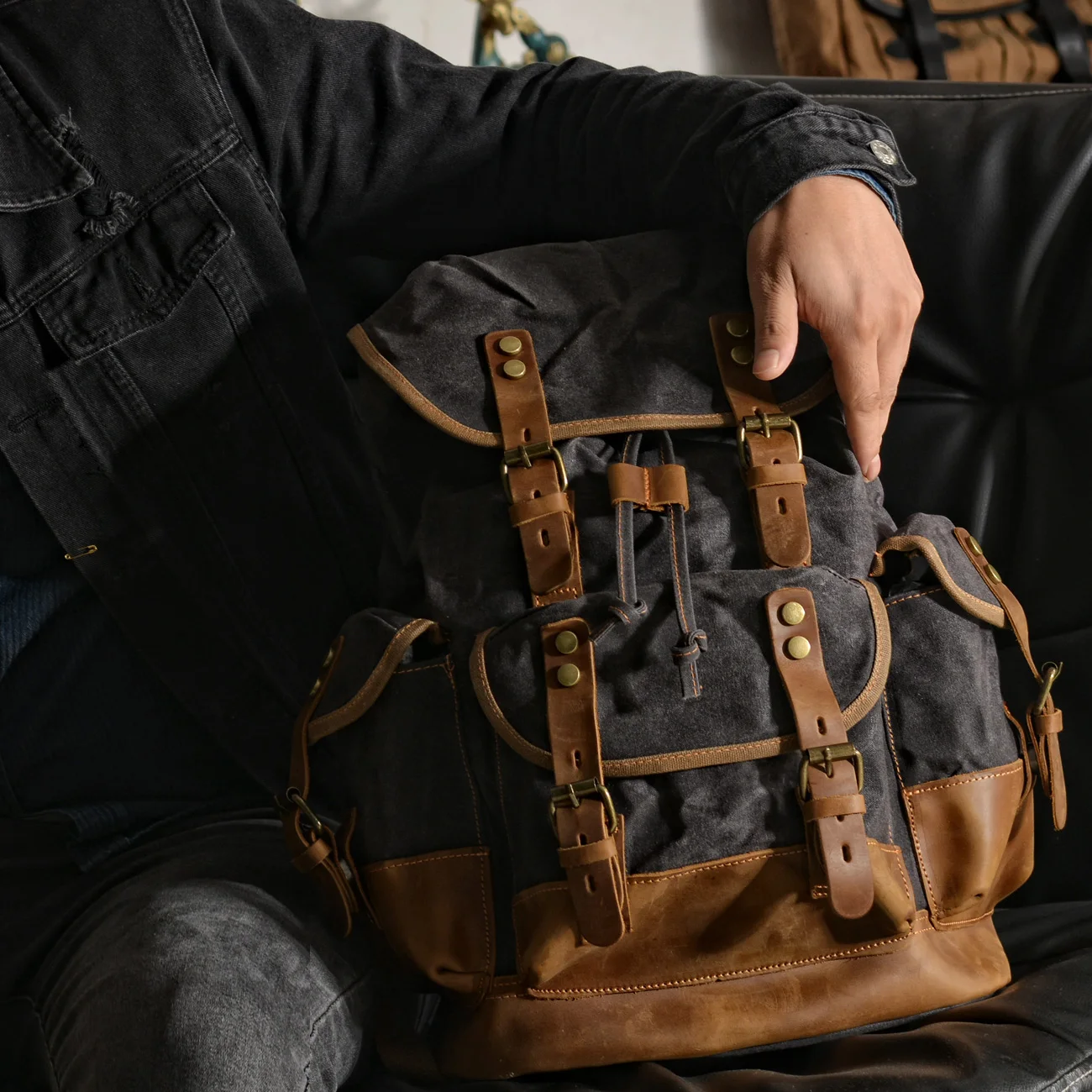 Waterproof Waxed Canvas Backpack Men Backpacks Leisure Rucksack Travel School Bag Laptop Bagpack men vintage shoulder bookbags