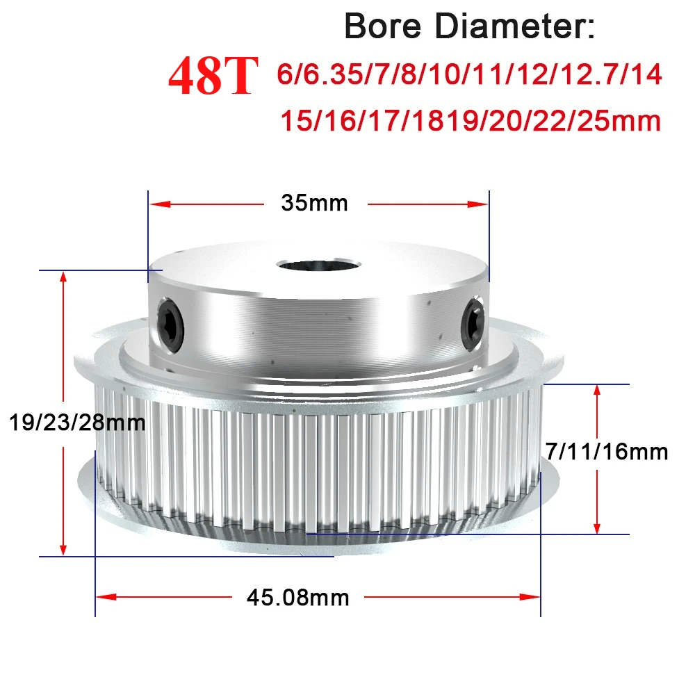 K Type 3M 48 Teeth 50 Teeth Timing Belt Pulley Bore6/6.35/7/8mm for 6mm 10mm 15mm 16mm 17mm Belt Used in Linear Pulley