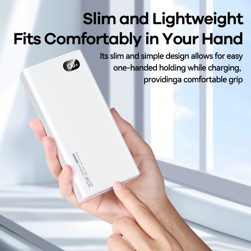 باور بانك محمول من ريماكس بقدرة 20000 مللي أمبير في الساعة PD20W QC22.5 شحن سريع وبطارية خارجية لهاتف آيفون 15 16 وiPad وشاومي ماكس