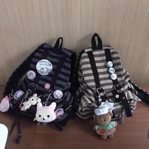 캐주얼 백팩 캐주얼 레저 캐주얼 레저 대용량 큰 용량 스트라이프 줄무늬 기능적 스타일 실용적인 백팩 배낭 가방 백팩 