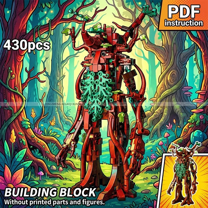 

Фигурка-конструктор MOC: Древний лесной старейшина Трент с зелёной бородой из листьев и рогами из веток, фэнтезийная модель