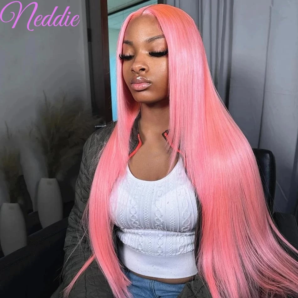 Pink Wigs Straight 13x6 HD Lace Frontal Wig Colored 30 40 Inch Human Hair 13x4  PrePlucked Transparent Brazilian Wig For Women