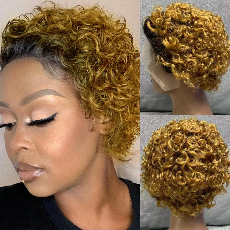 

Pixie Cut Wig Short Bob Curly Human Hair Wigs perruque bresillienne Cheap 13X1 Transparent Lace Wig Water Deep Wave Human Hair