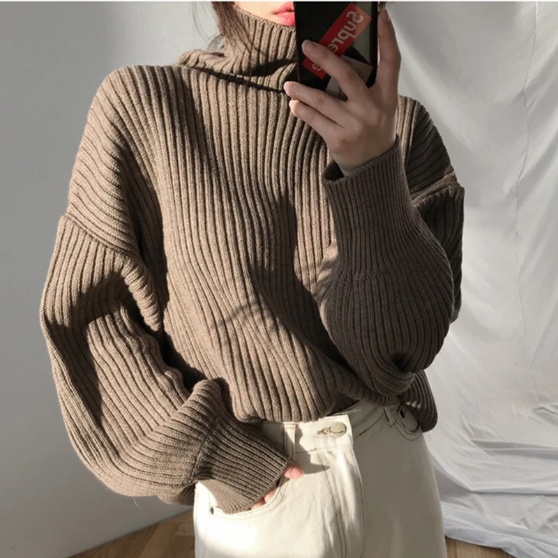 HELIAR Women Turtleneck Knitted Warm Sweater Long Sleeve Solid Loose Causal Jumpers Pullover Office Sweater Autumn Winter