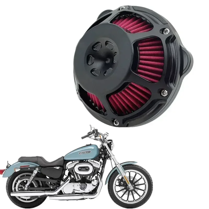 for Harley Sportster XL 883 XL 1200 2007 - up Fitment-A Motorcycle Air Filter Cnc Intake Cut Kit Cleaner Aluminum Black