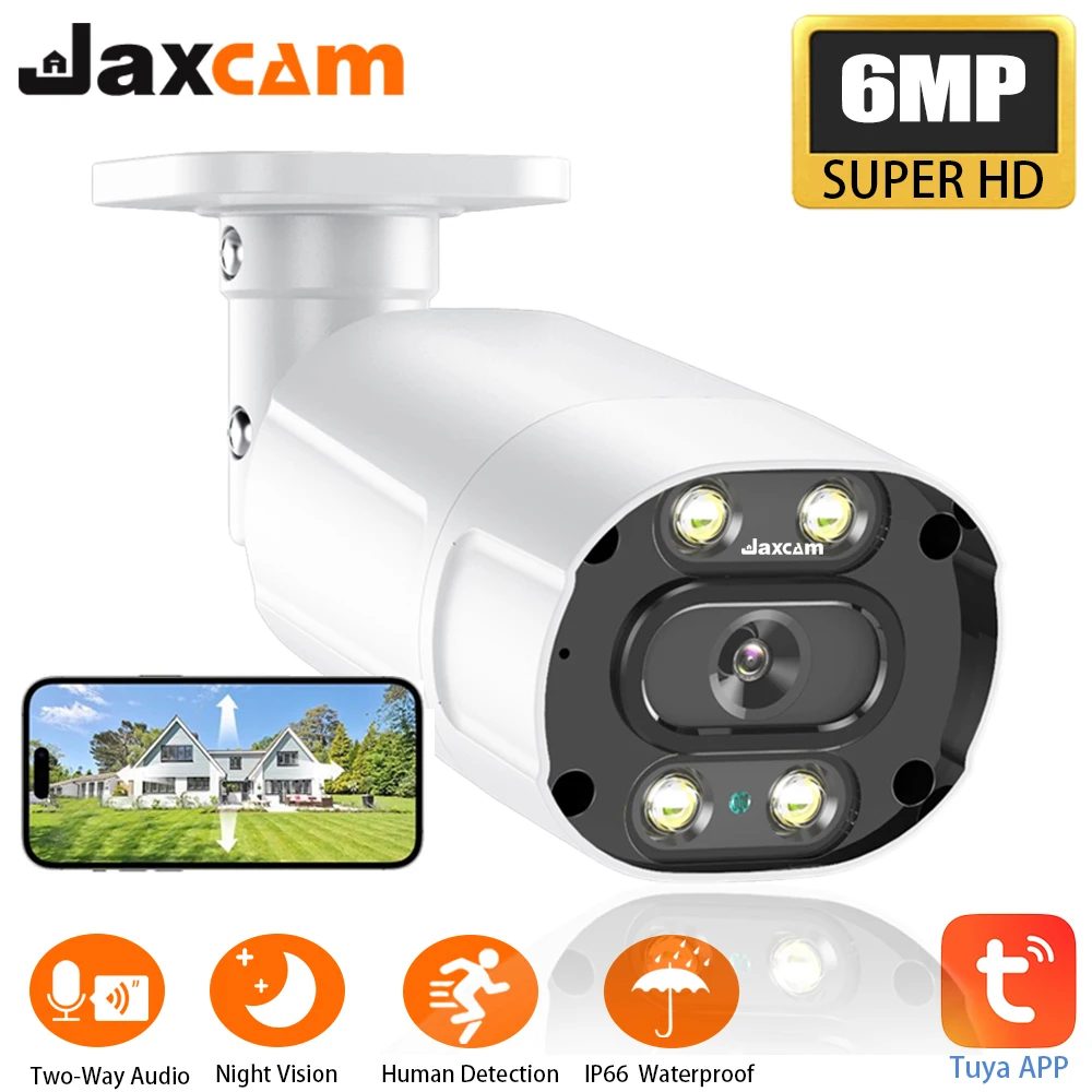 

6MP Outdoor IP Camera with AI Human IP66 Waterproof Detection 1080P HD Color Night Vision Security CCTV Camera