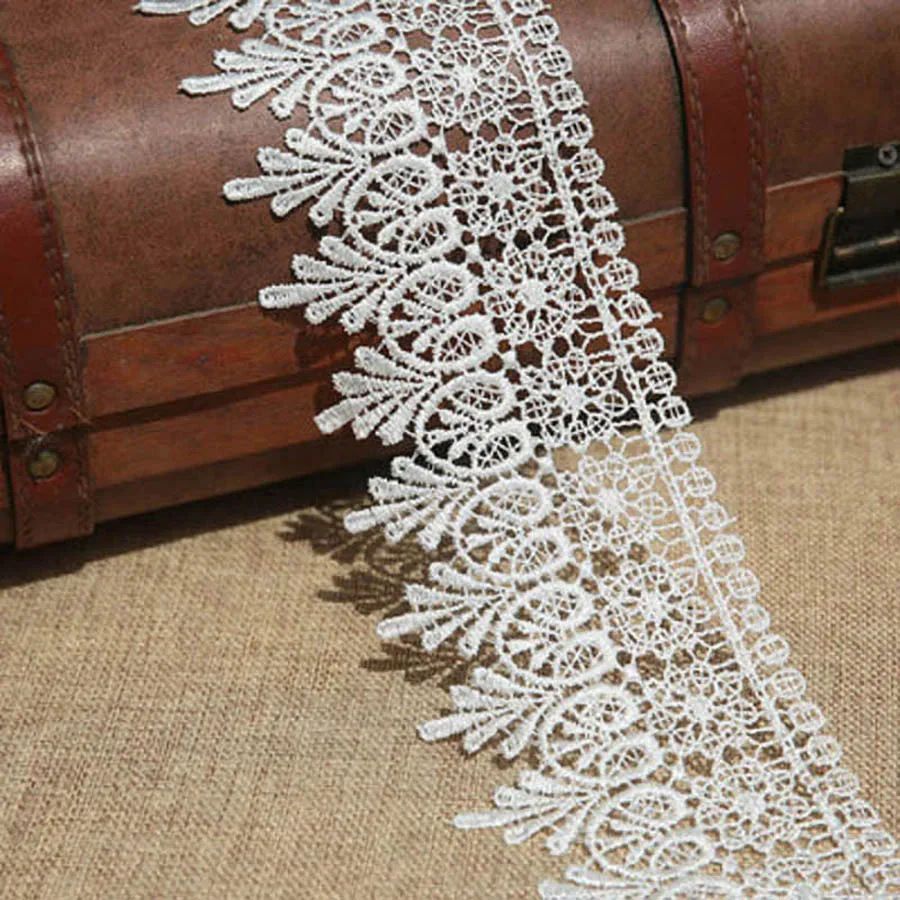 2Yard/Lot Floral Embroidered Water Soluble Lace Ribbon DIY Apparel Sewing Fabric Black White Handmade Crafts 9.5cm Wide