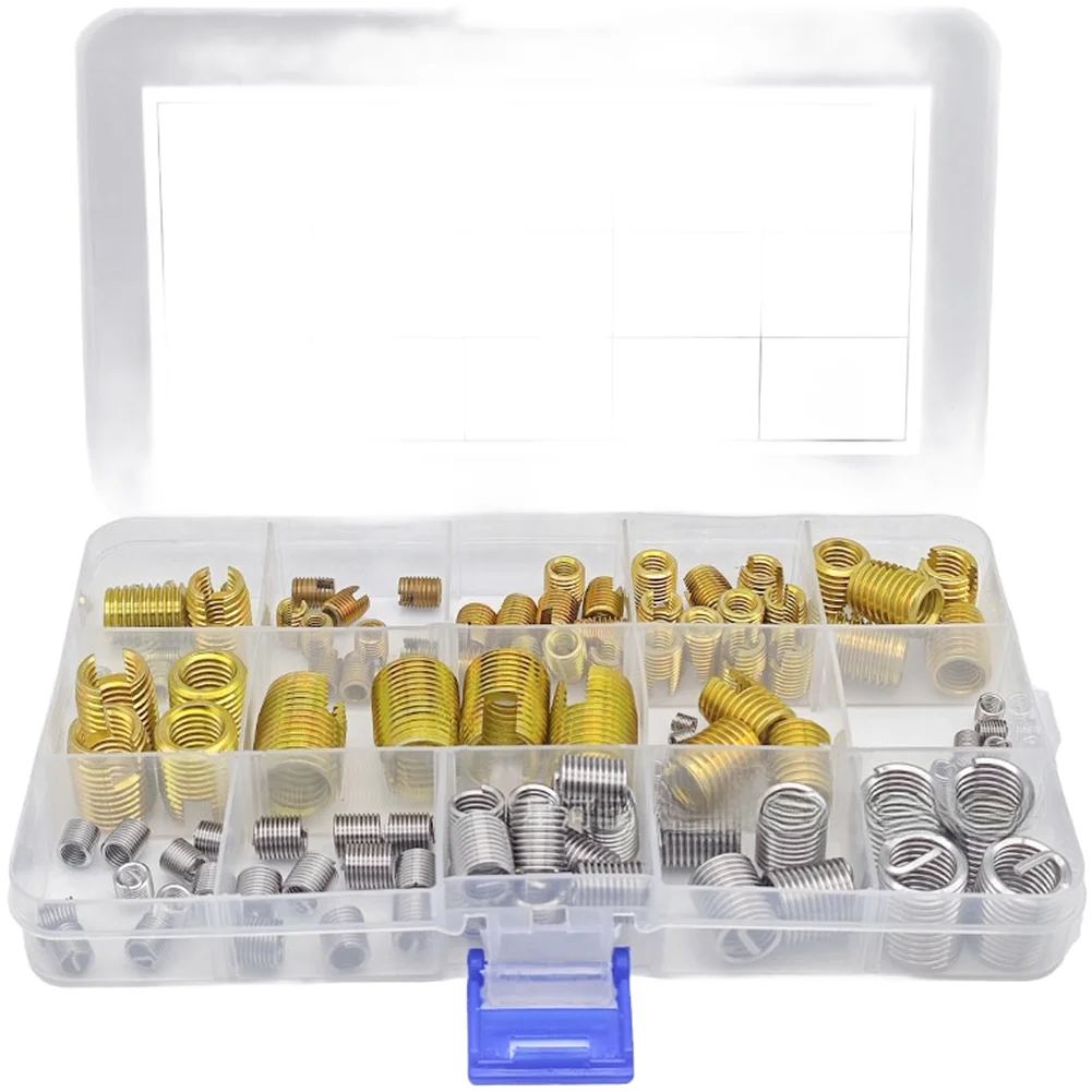 116PCS Thread Insert Kit with Slotted and Wire Variants for Repairing Damaged Threads in Tools Fixtures and Industrial Hardware