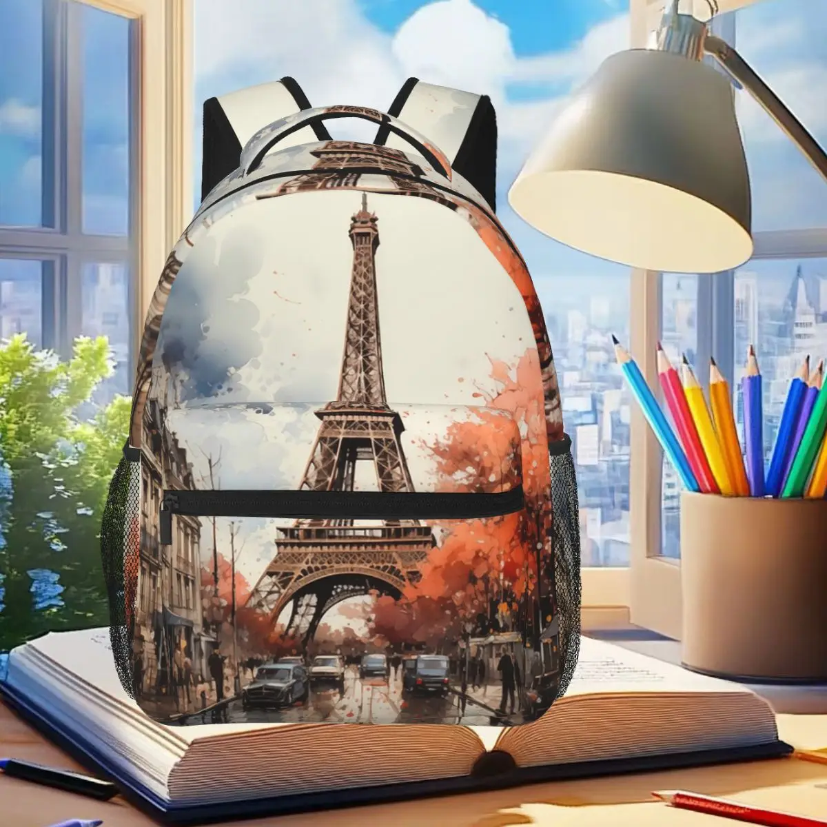 

The Eiffel Tower In Paris Cityscape Backpack Student Boys Girls BookBag Children School Bag Laptop Shoulder Bags for Men Women