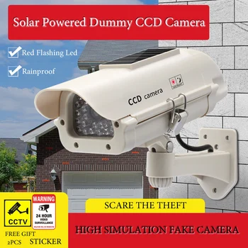 태양광 발전 방수 가짜 카메라, 가짜 CCD 보안 카메라, 빨간색 깜박이는 LED, 홈 오피스 감시 시스템, 도난 겁주기