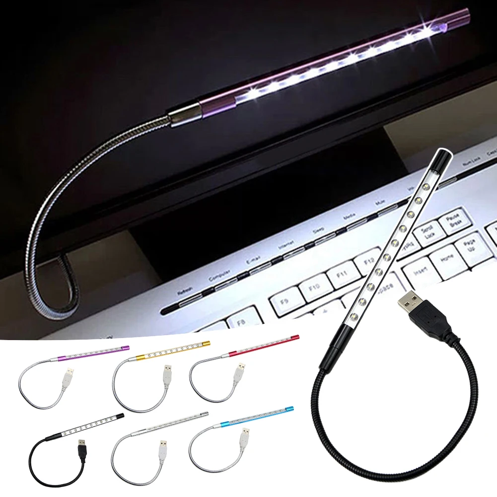 Metal Material USB LED Lights Book Lamp 10LEDs Flexible Book Reading Light Table Lamp for Notebook Laptop PC Computer Power Bank