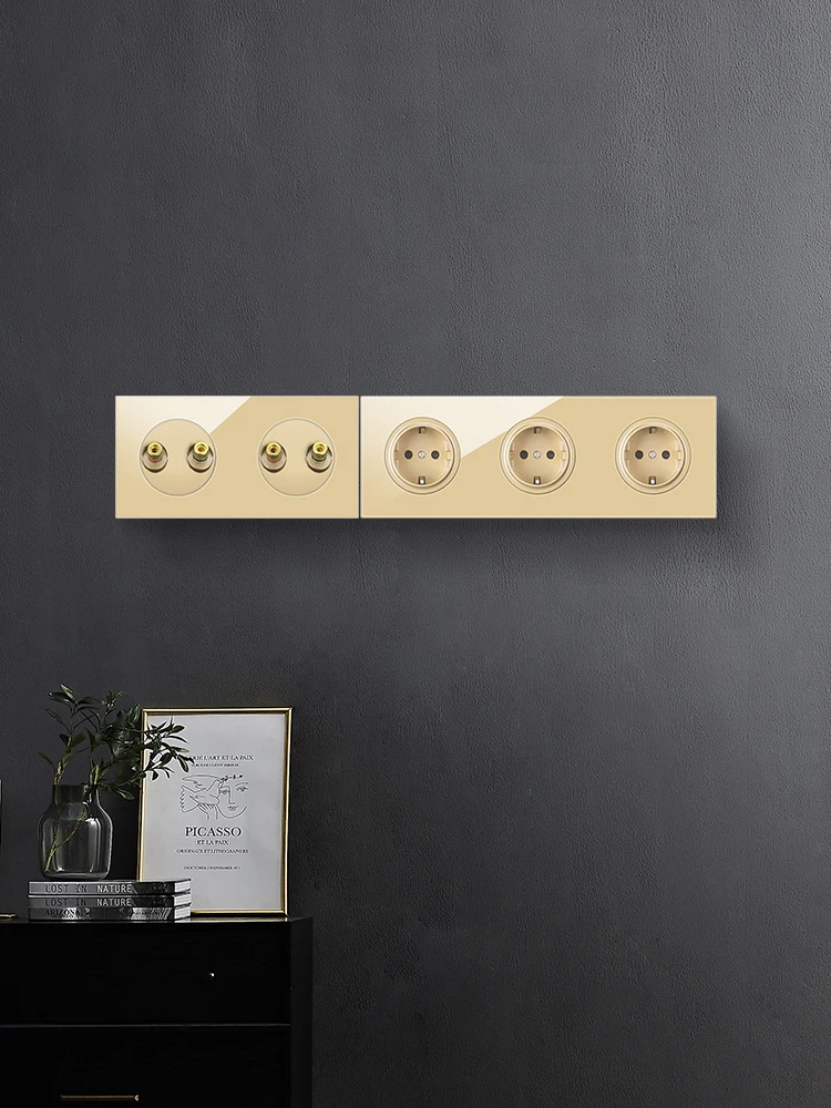 مفتاح LED متصل بالزجاج الذهبي على طراز الاتحاد الأوروبي مقبس من النوع c ذكي USB شحن سريع 20 وات مجموعة وحدة CAT6