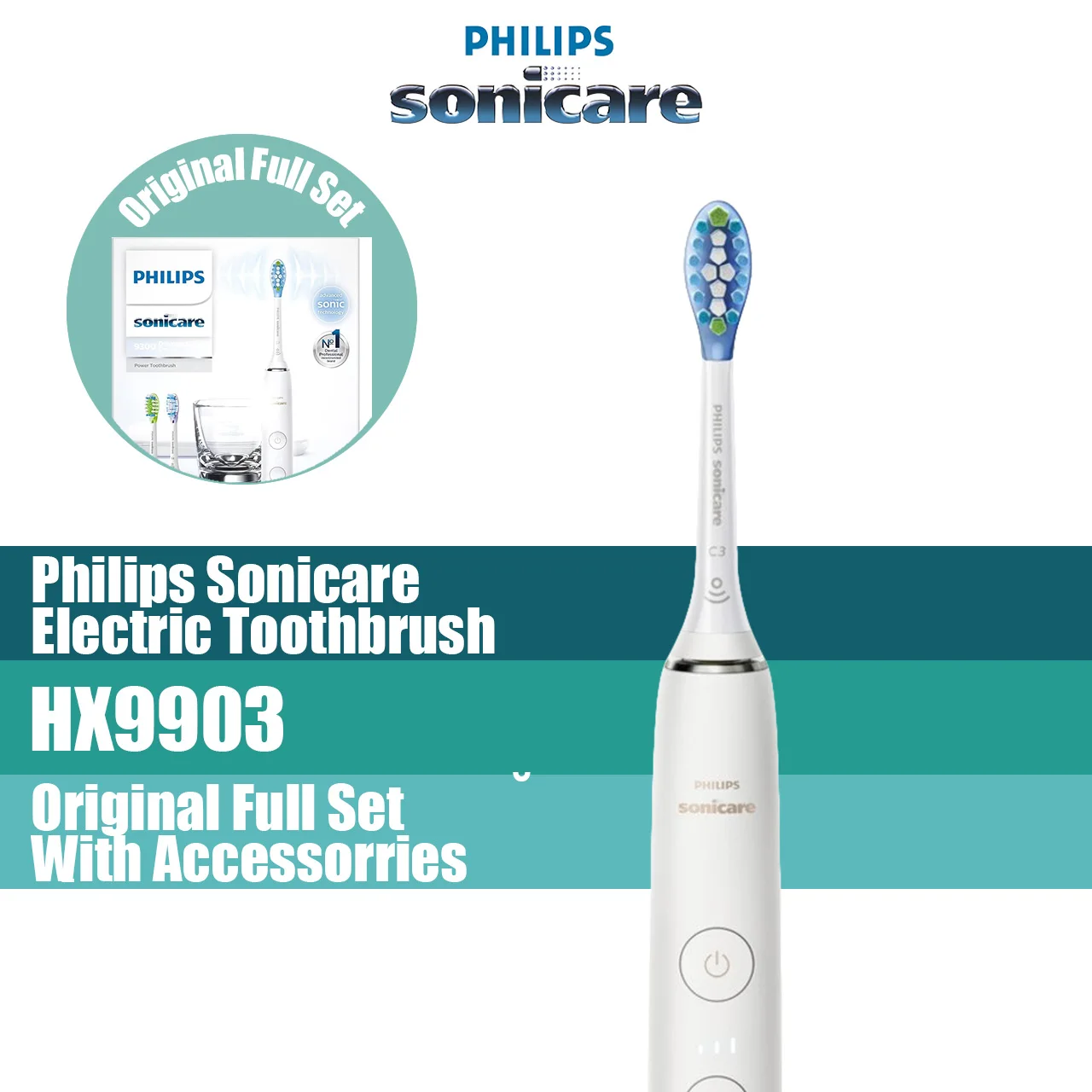 Philips Sonicare DiamondClean Smart 9300 HX9903 Sonic electric toothbrush replacement head  White with app