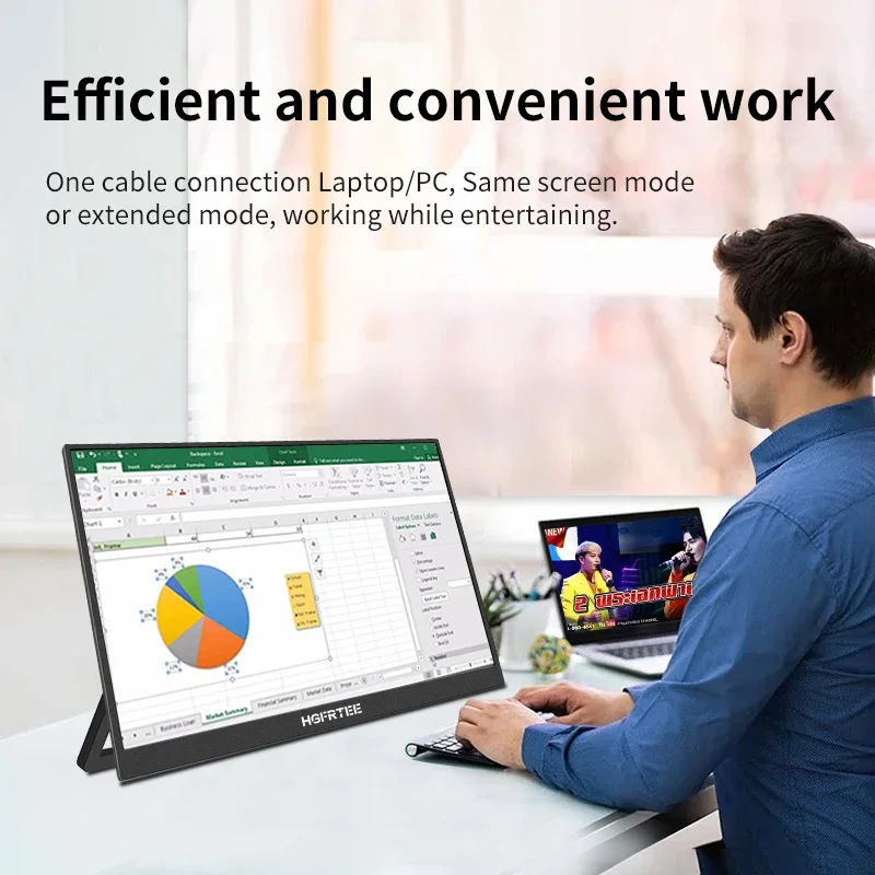HGFRTEE 16inch Touch Portable Monitor 16:10 96%sRGB 350Cd/m² Second Screen For Laptop With Holder Stand Type-C HDMI-Compatible