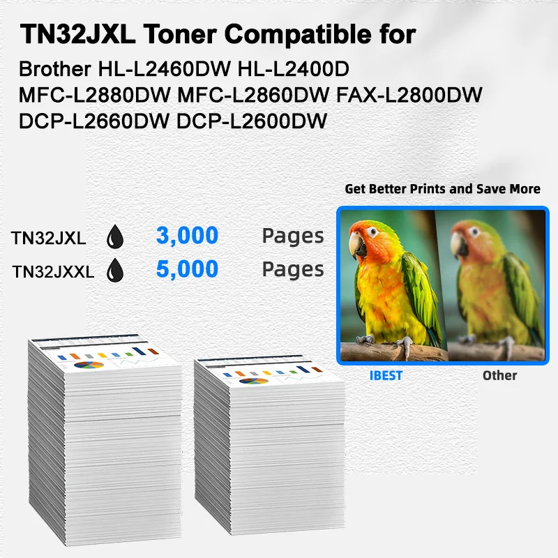 IBEST Toner Factory Compatible Brother TN32JXL TN32JXXL Toner Cartridge Compatible for Brother HL-L2460DW HL-L2400D MFC-L2880DW