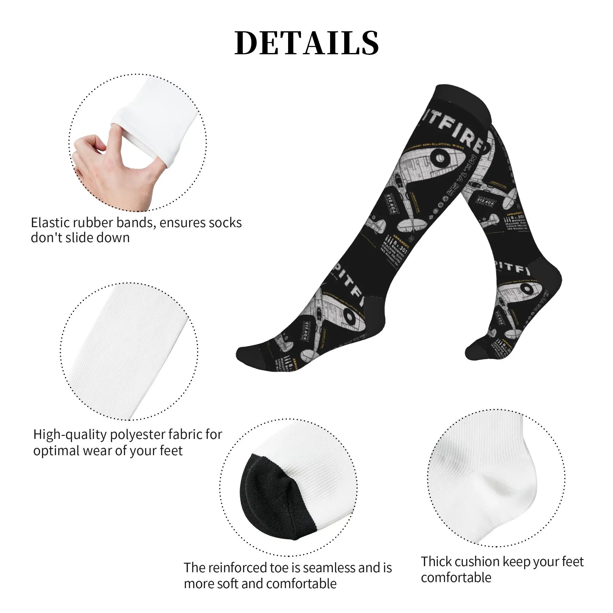 Supermarine Spitfire Dress Socks Men's Women's Warm Novelty Fighter Pilot Aircraft Airplane Plane Sports Compression Socks view 5