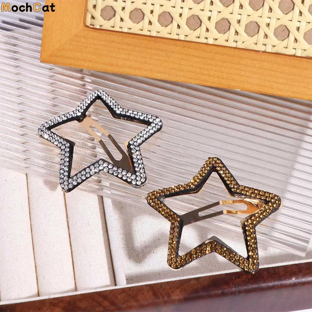 

Bling Geometric Rhinestone Star BB Clip\ Metal Pentagram Star Side Clip Hair Accessories Y2k Hollow Hair Clip Children