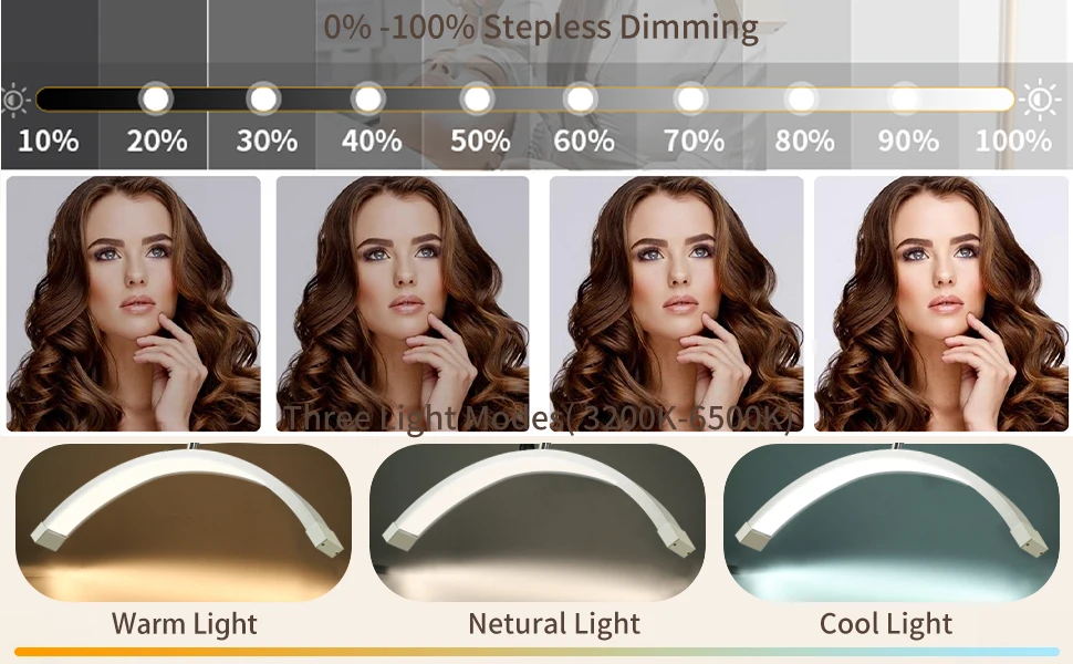 Fosoto LED Nail light Desk Lamp 3 Color Stepless Dimming Eye Protection Flexible Rotating Lamp Head for Beauty Manicure Shop