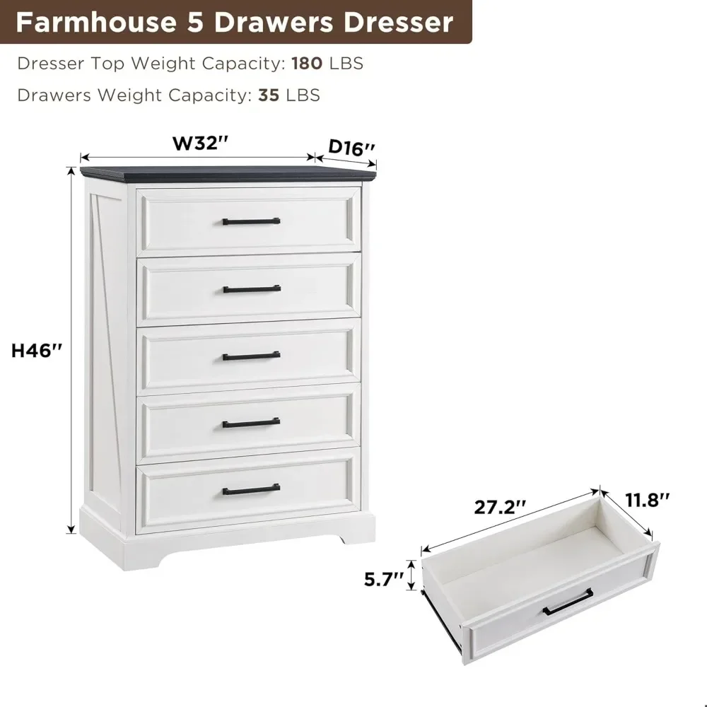 5 Drawers Dresser Chests for Bedroom,46