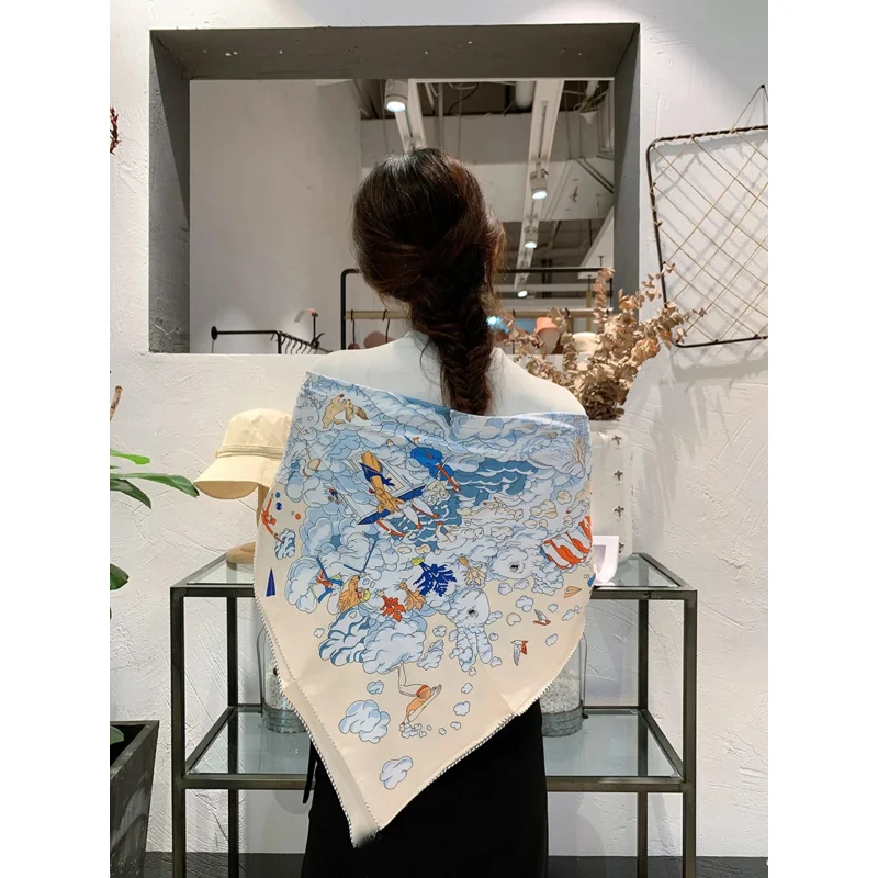 

Luxury Silk Scarves Woman 2024 Branded Things For Women Bandana Foulards Shawl 100% Hijab Headscarf 90 Cm