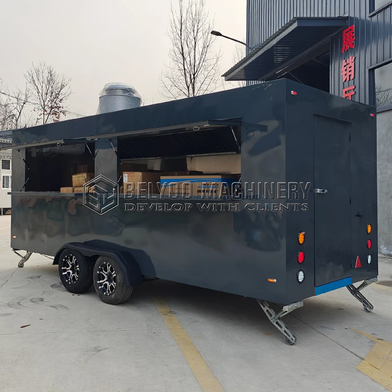 Belyoo Fast Food Cart Mobile Kitchen Hot Dog Pizza Food Truck BBQ Fast Food Trailer Restaurant Taco Cart Concession Food Trailer