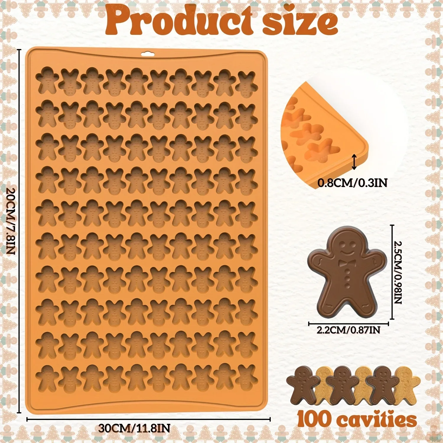 2PCS Mini Christmas Tree Gingerbread Man Molds, Silicone Fudge Chocolate Molds, 200 Cavity Christmas Tree Gingerbread Man Shape